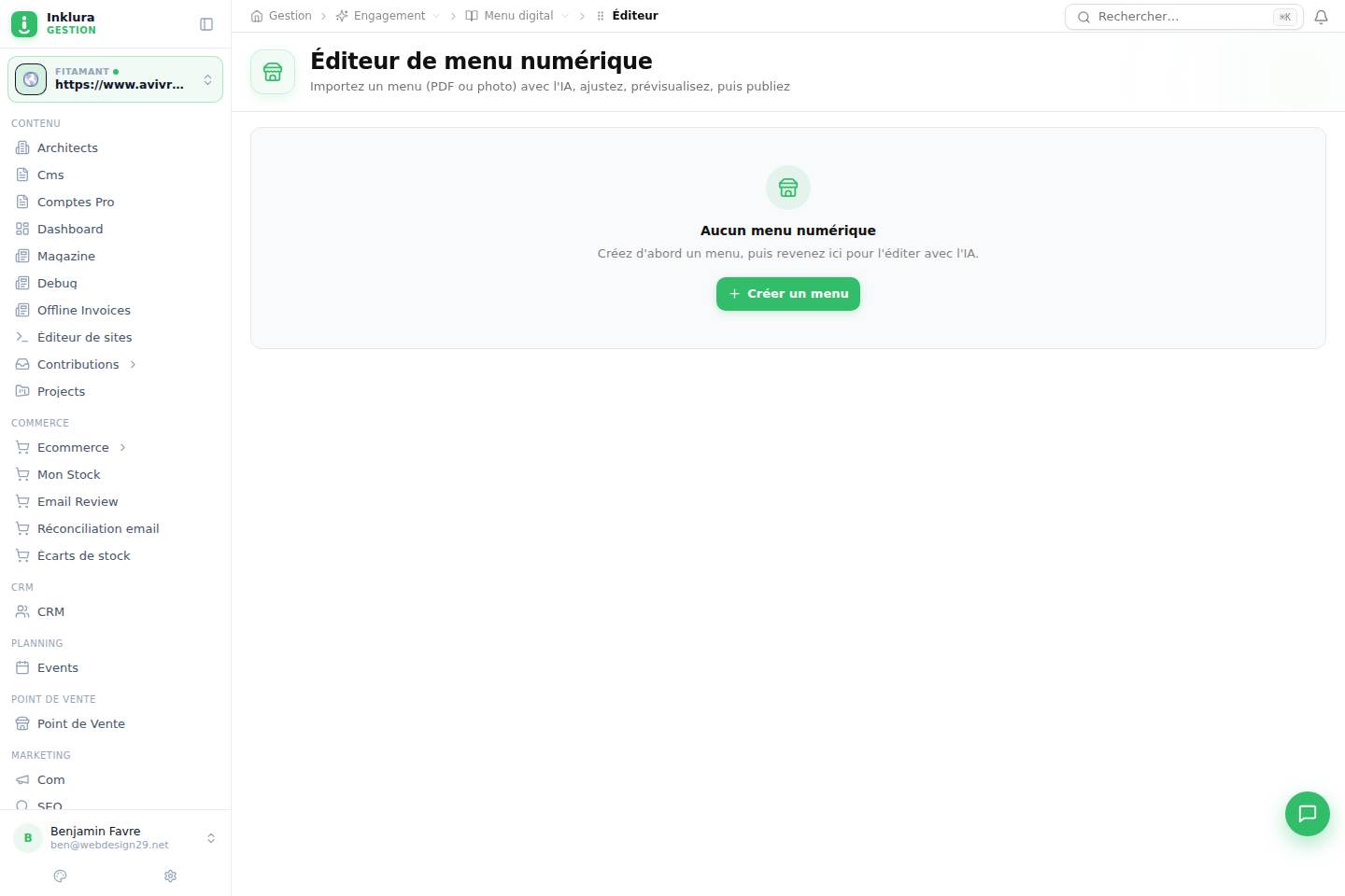 Engagement — Menus · Éditeur