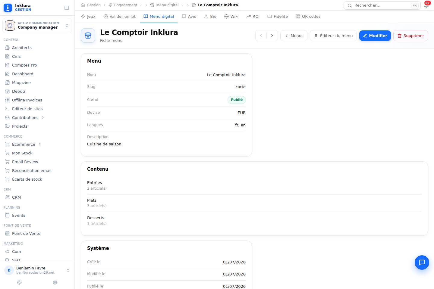 Engagement — Fiche — Menus