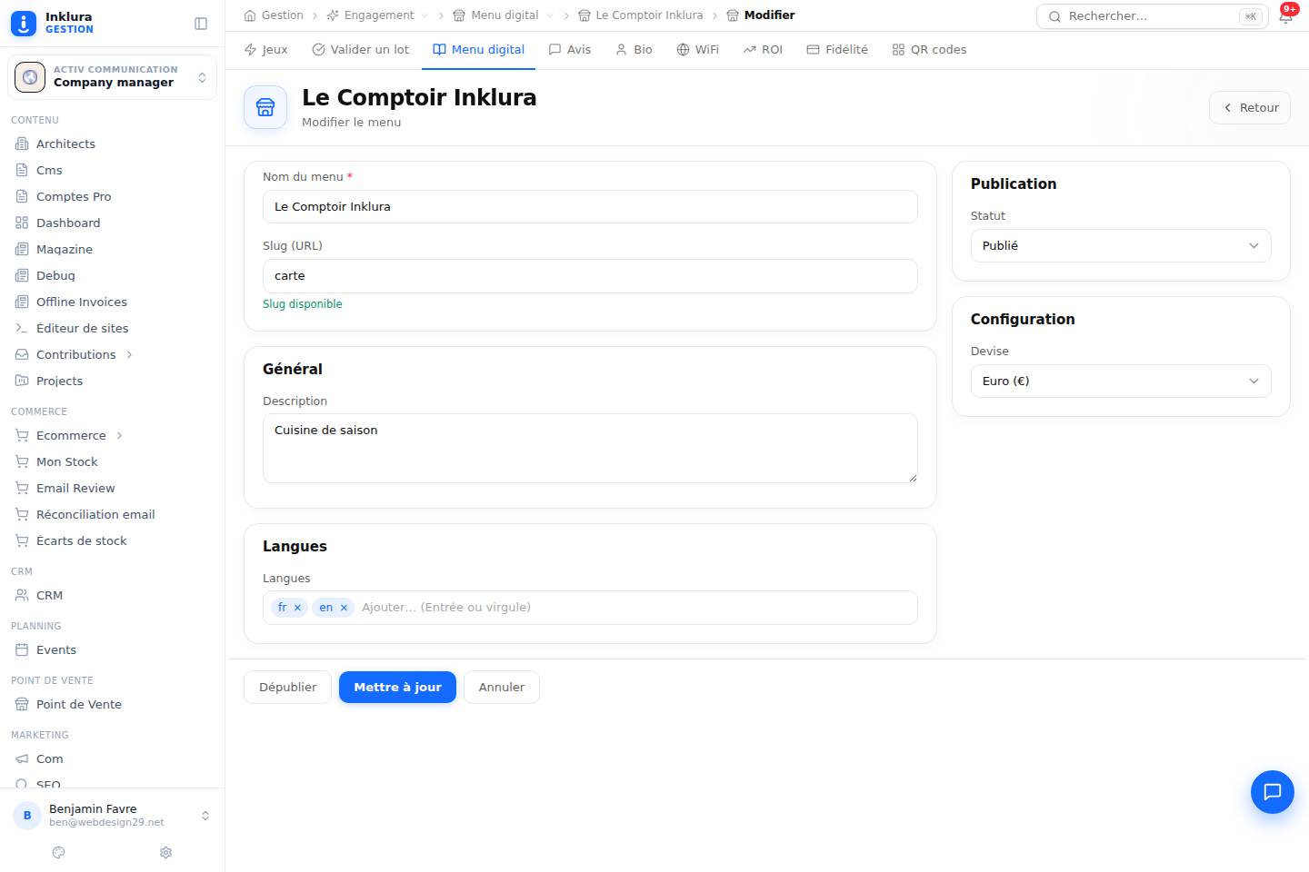 Engagement — Modifier — Menus
