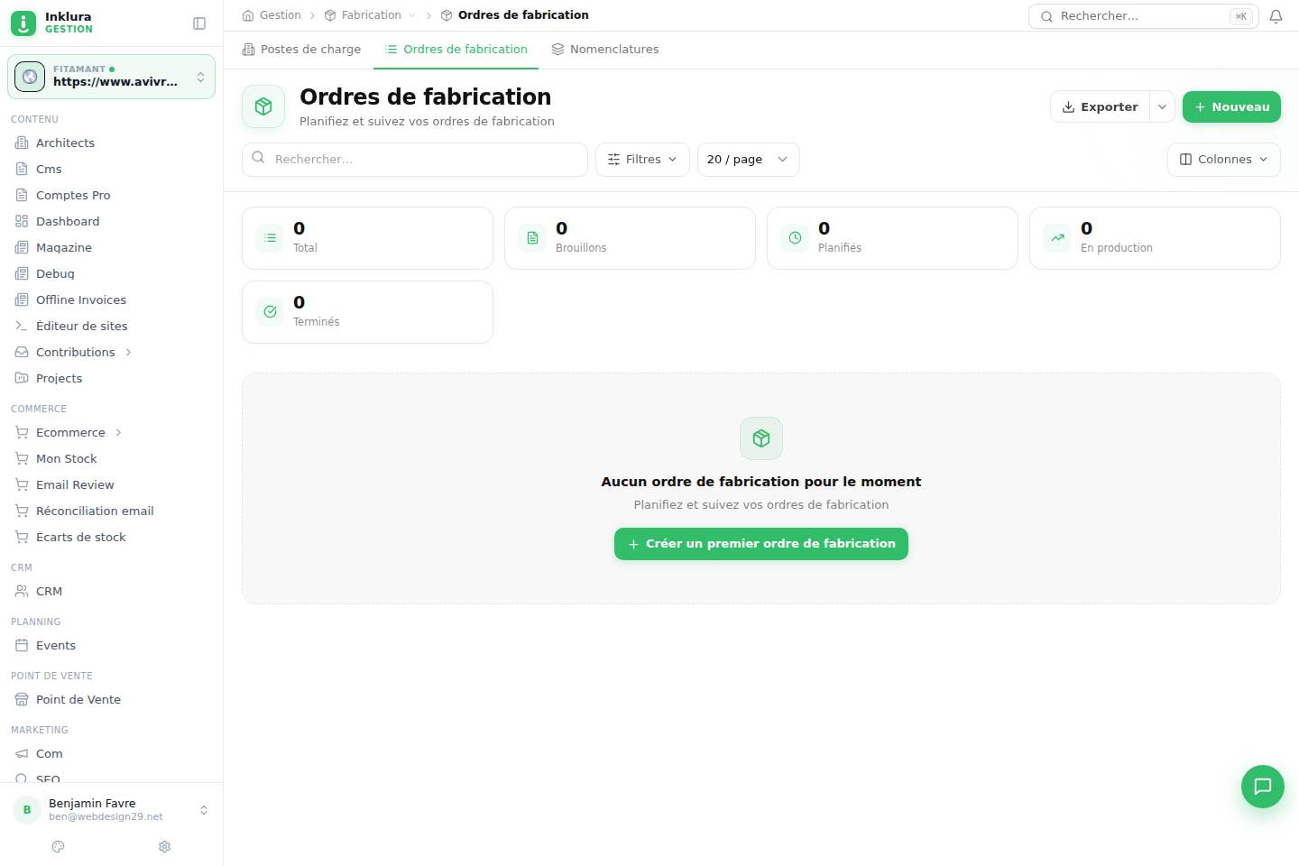 Fabrication — Ordres de fabrication
