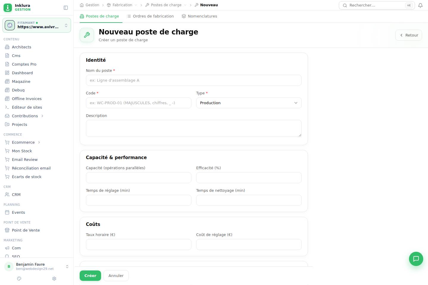 Fabrication — Créer — Postes de charge