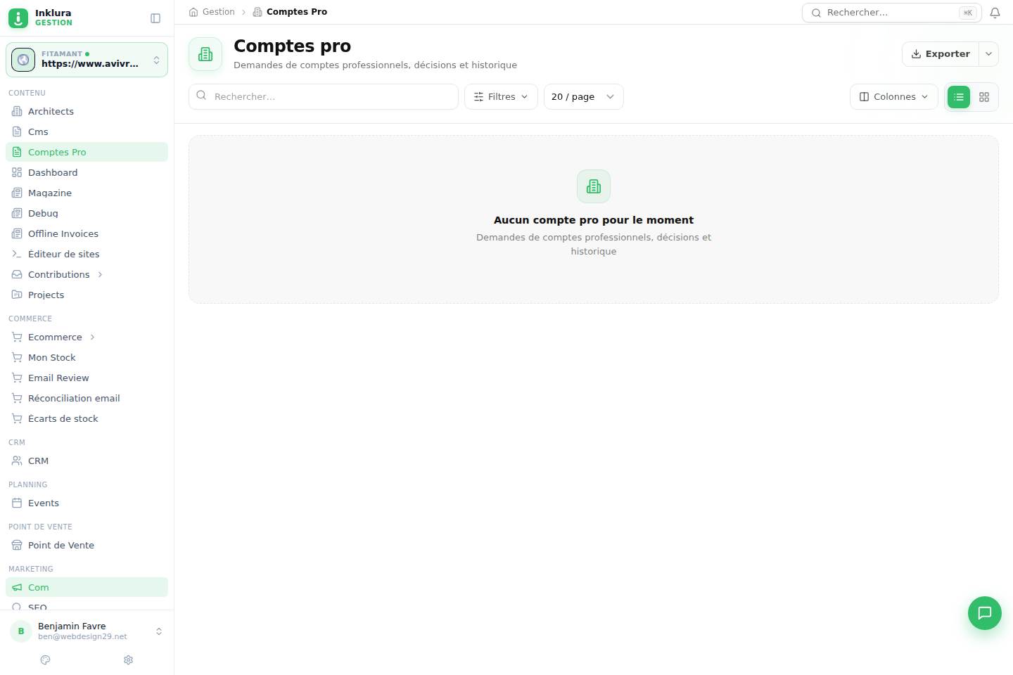 Comptes Pro — Vue d'ensemble de Comptes Pro