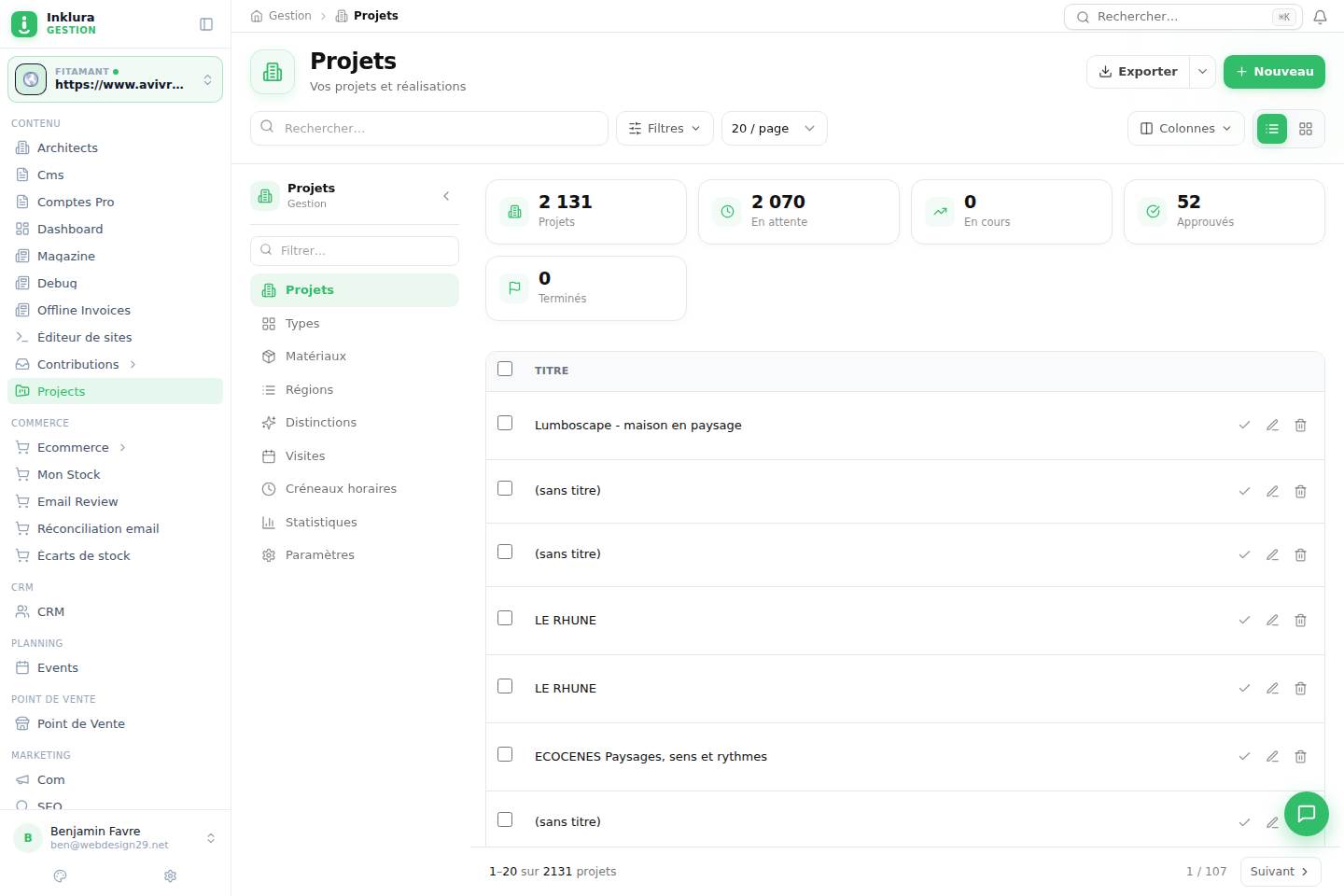 Projets — Vue d'ensemble de Projets