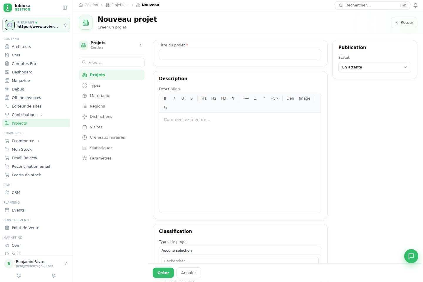 Projets — Créer — Vue d'ensemble