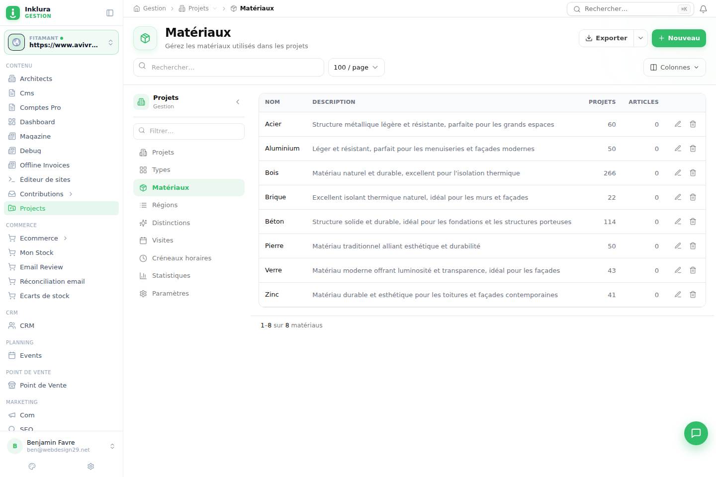 Projets — Matériaux