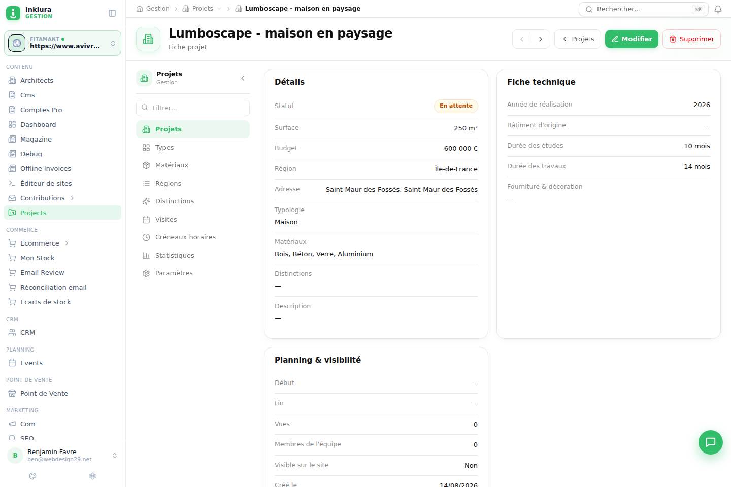 Projets — Fiche — Vue d'ensemble