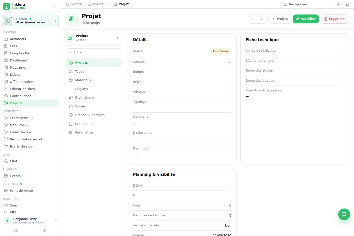 Projets — Fiche — Vue d'ensemble