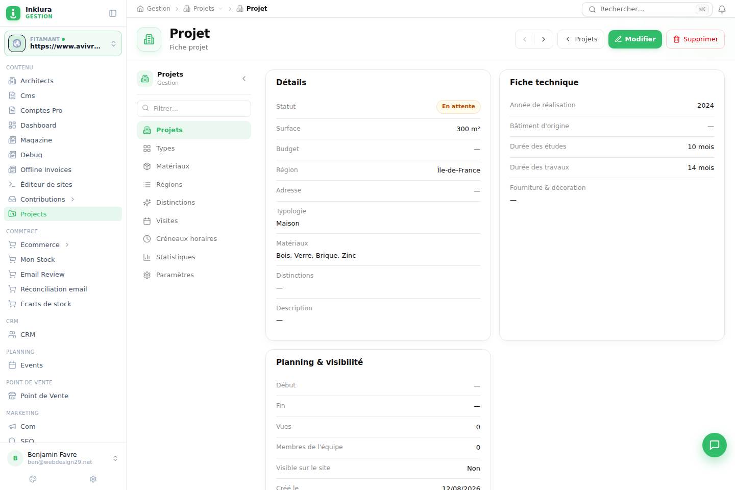 Projets — Fiche — Vue d'ensemble