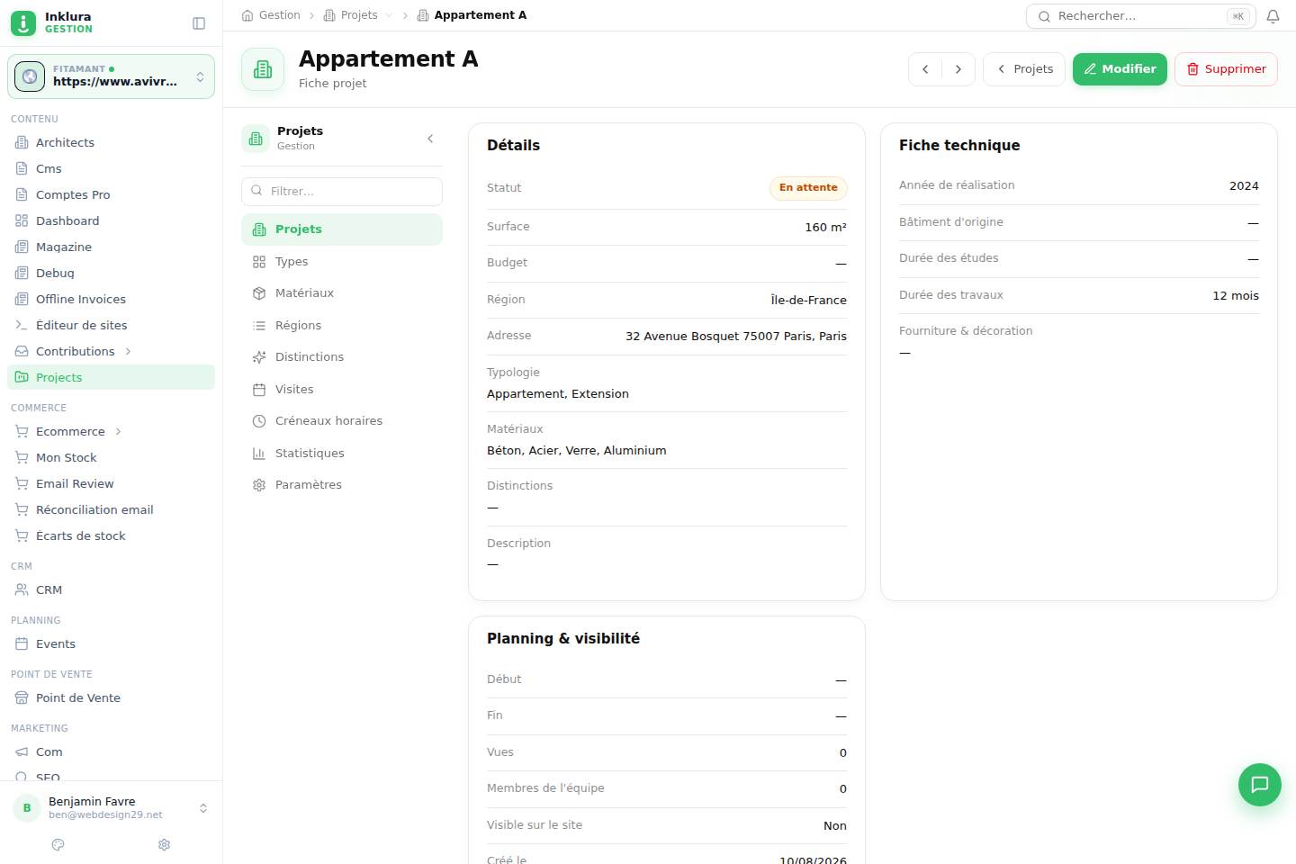 Projets — Fiche — Vue d'ensemble