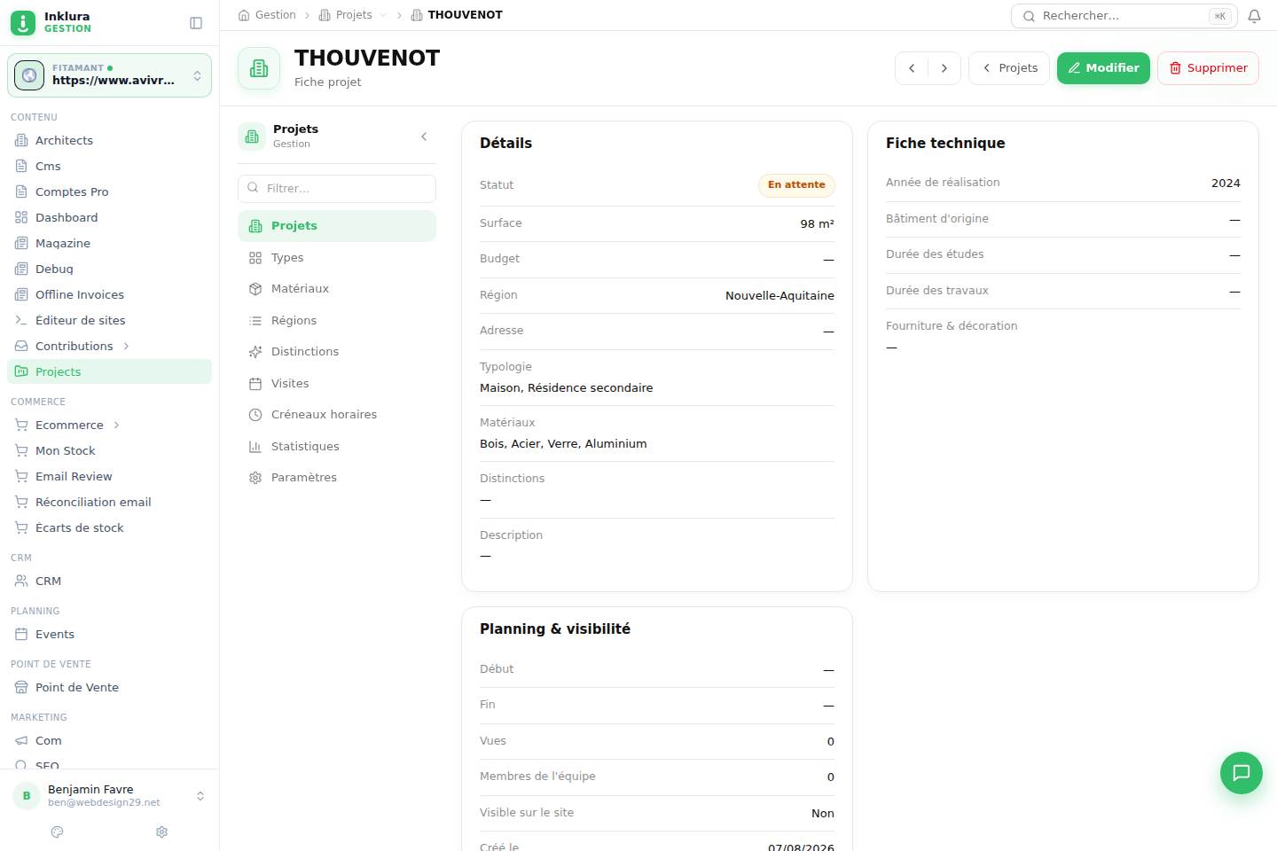 Projets — Fiche — Vue d'ensemble