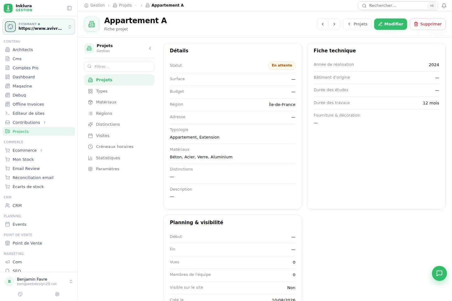 Projets — Fiche — Vue d'ensemble
