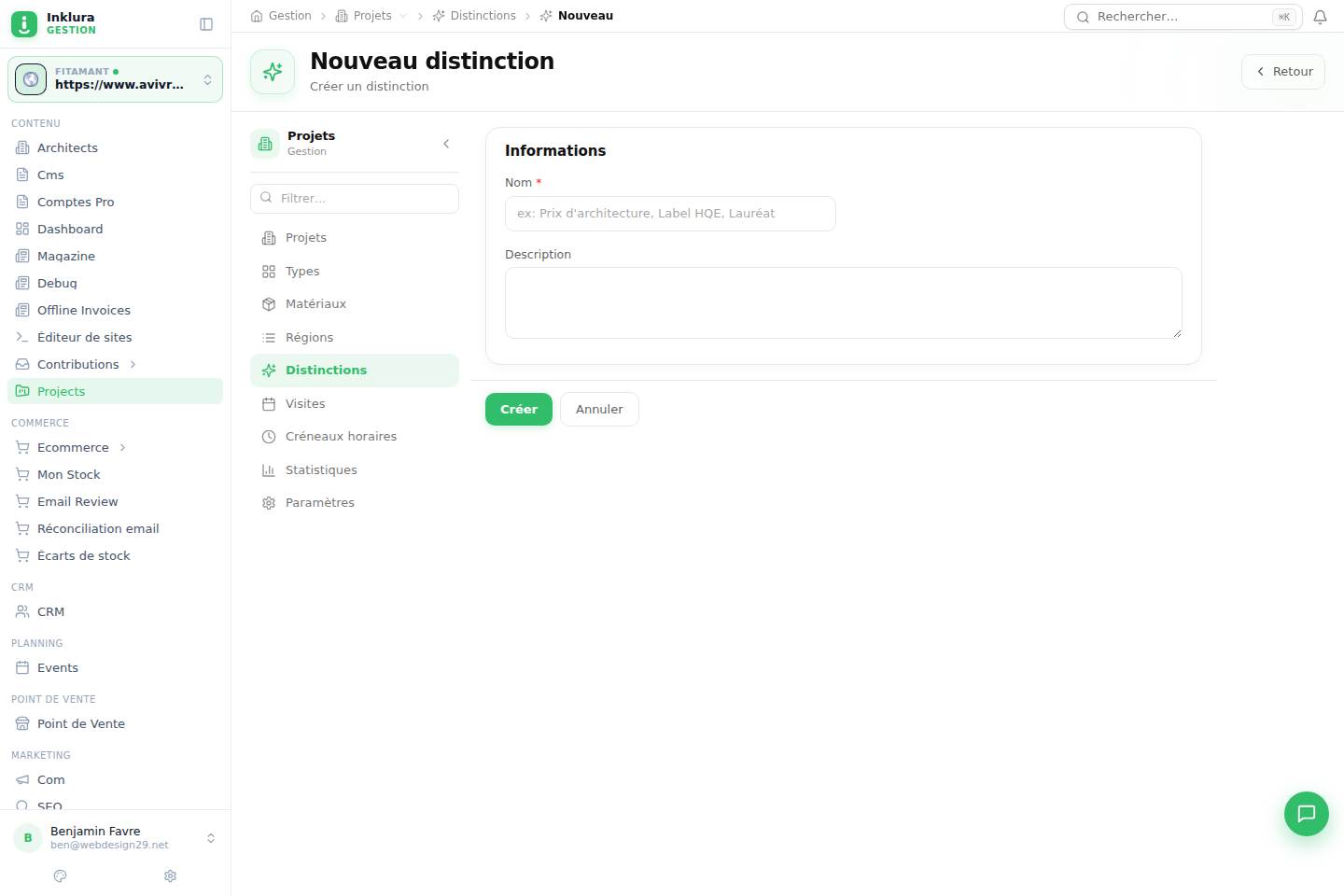 Projets — Créer — Distinctions