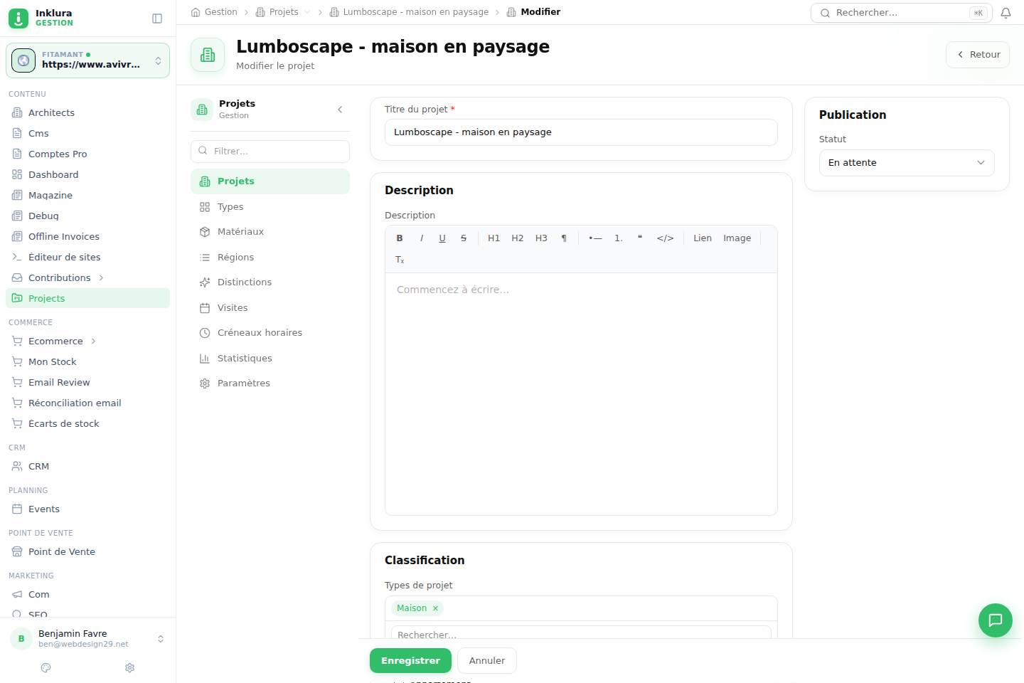 Projets — Modifier — Vue d'ensemble
