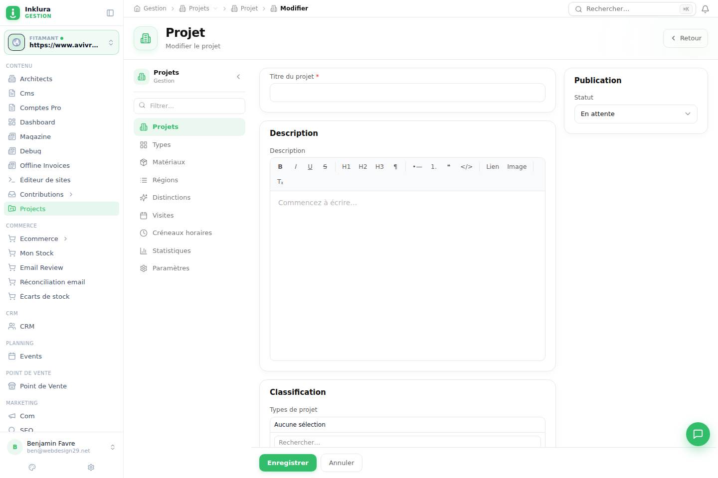 Projets — Modifier — Vue d'ensemble