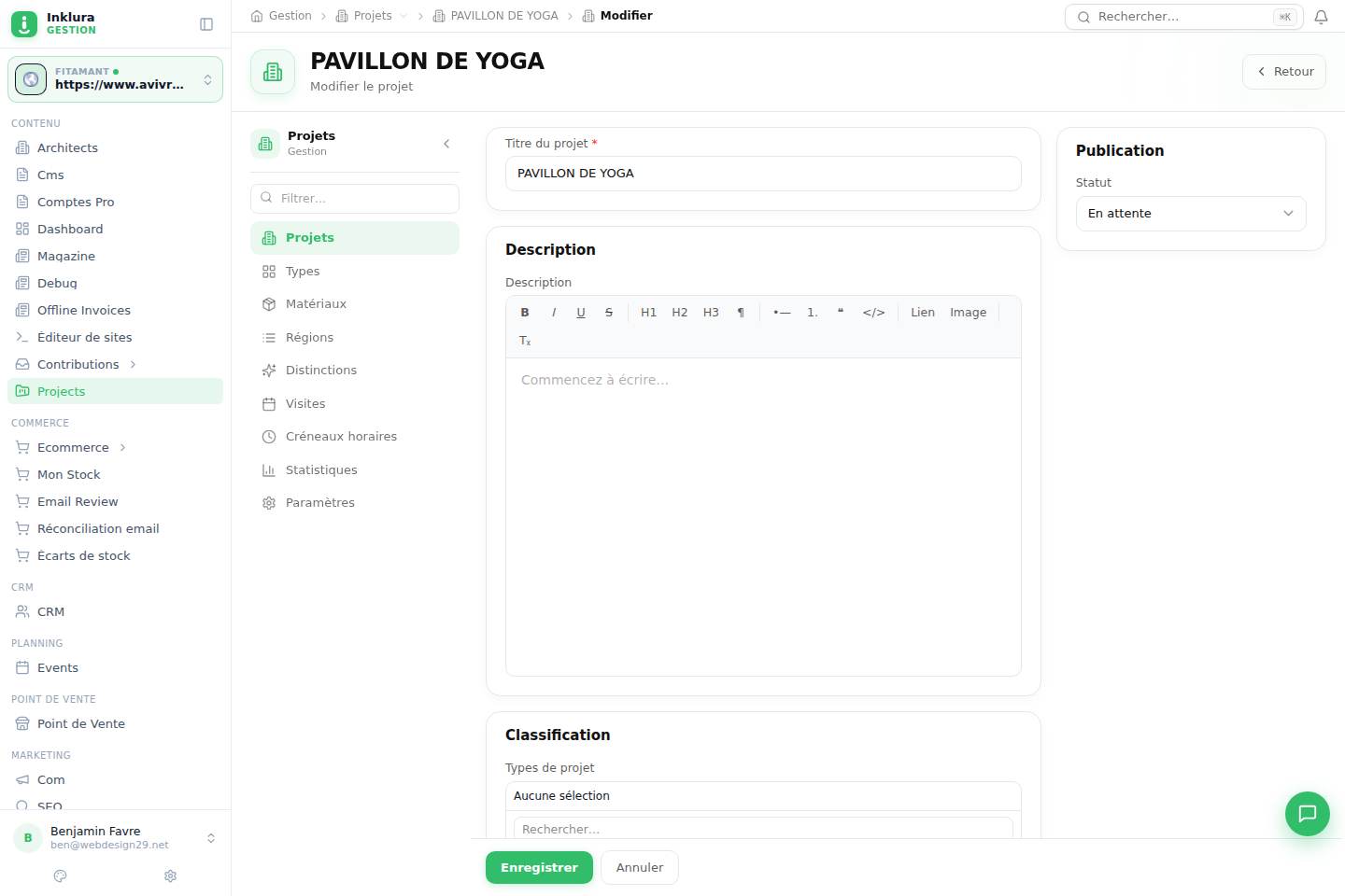 Projets — Modifier — Vue d'ensemble