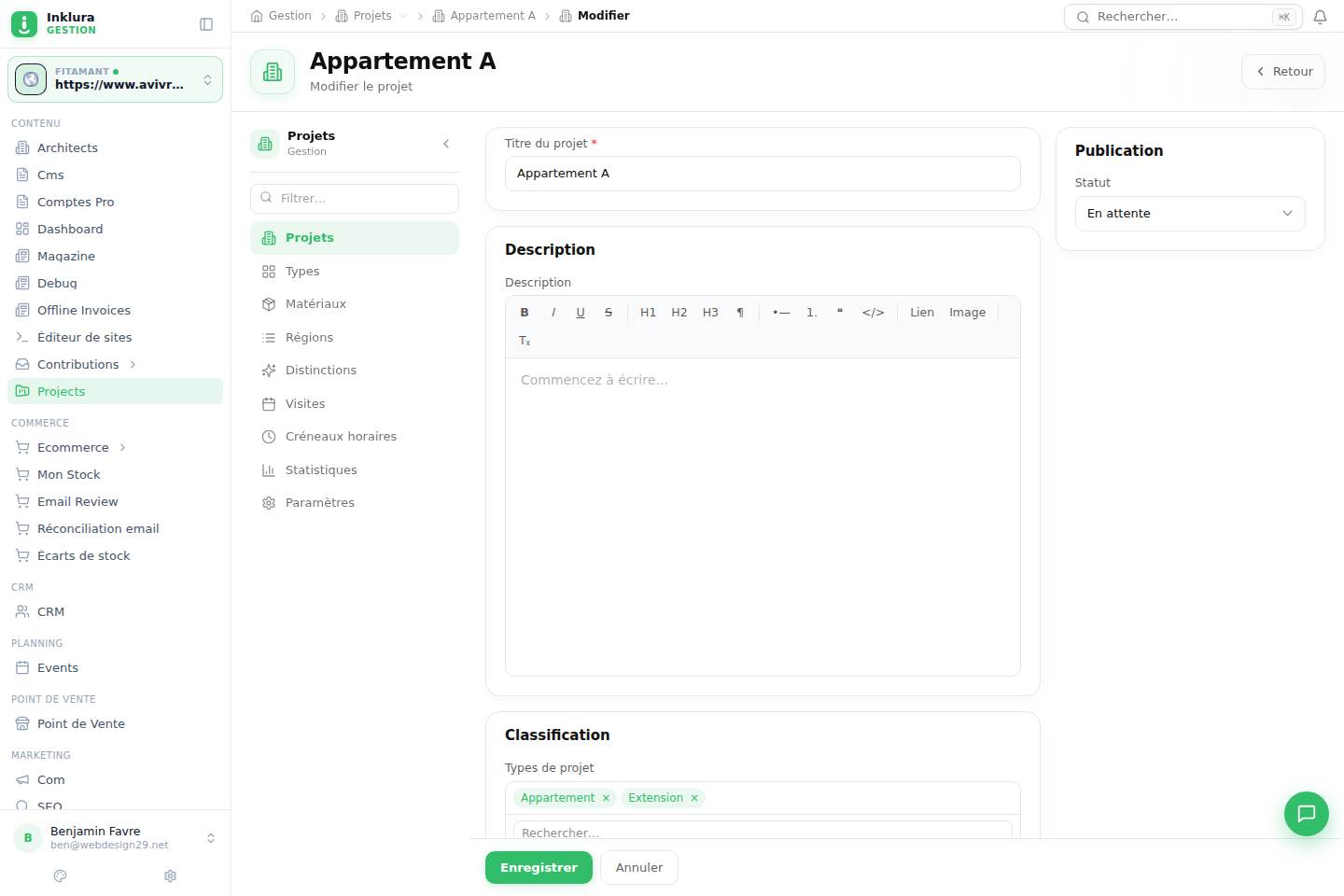 Projets — Modifier — Vue d'ensemble