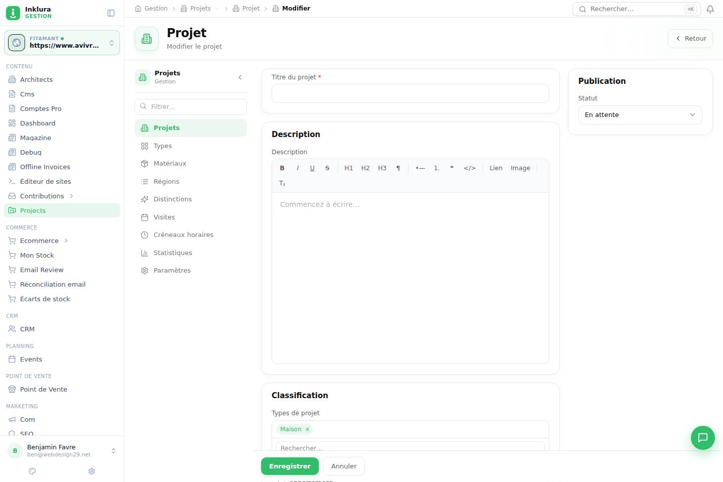 Projets — Modifier — Vue d'ensemble
