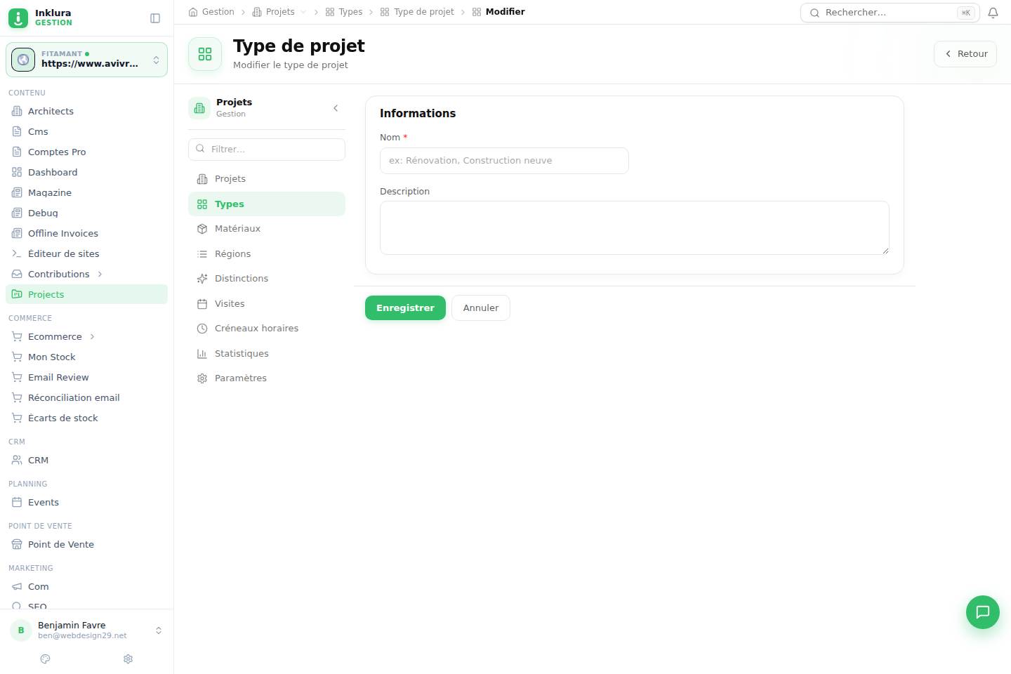 Projets — Modifier — Types