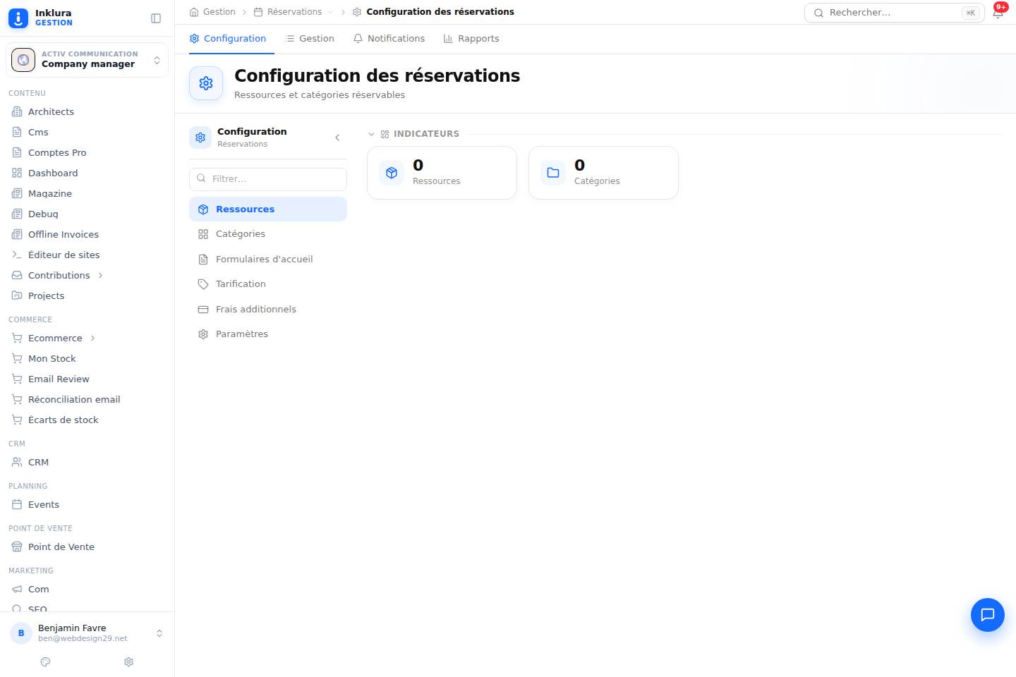 Réservations — Configuration