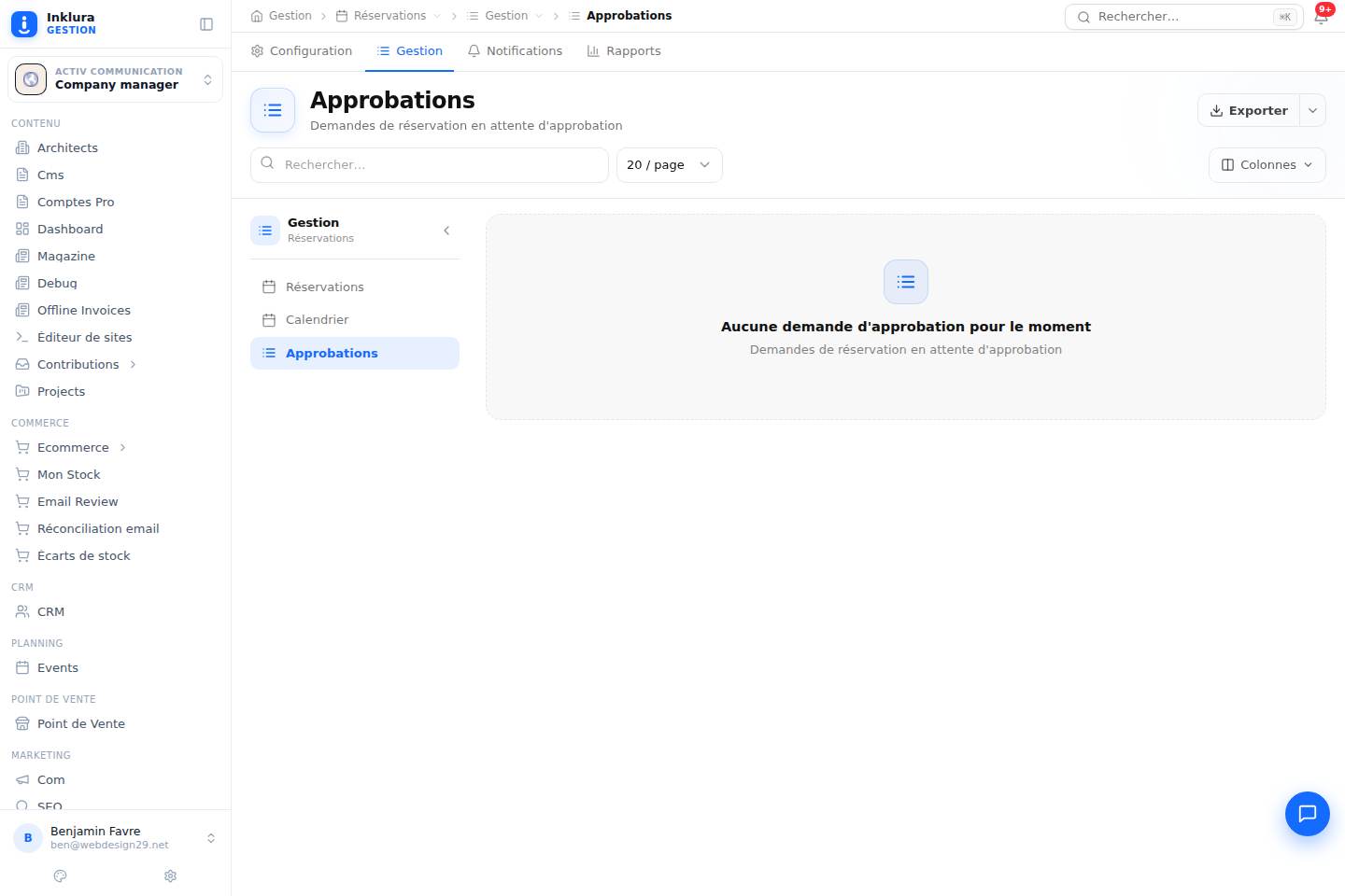 Réservations — Gestion · Approvals