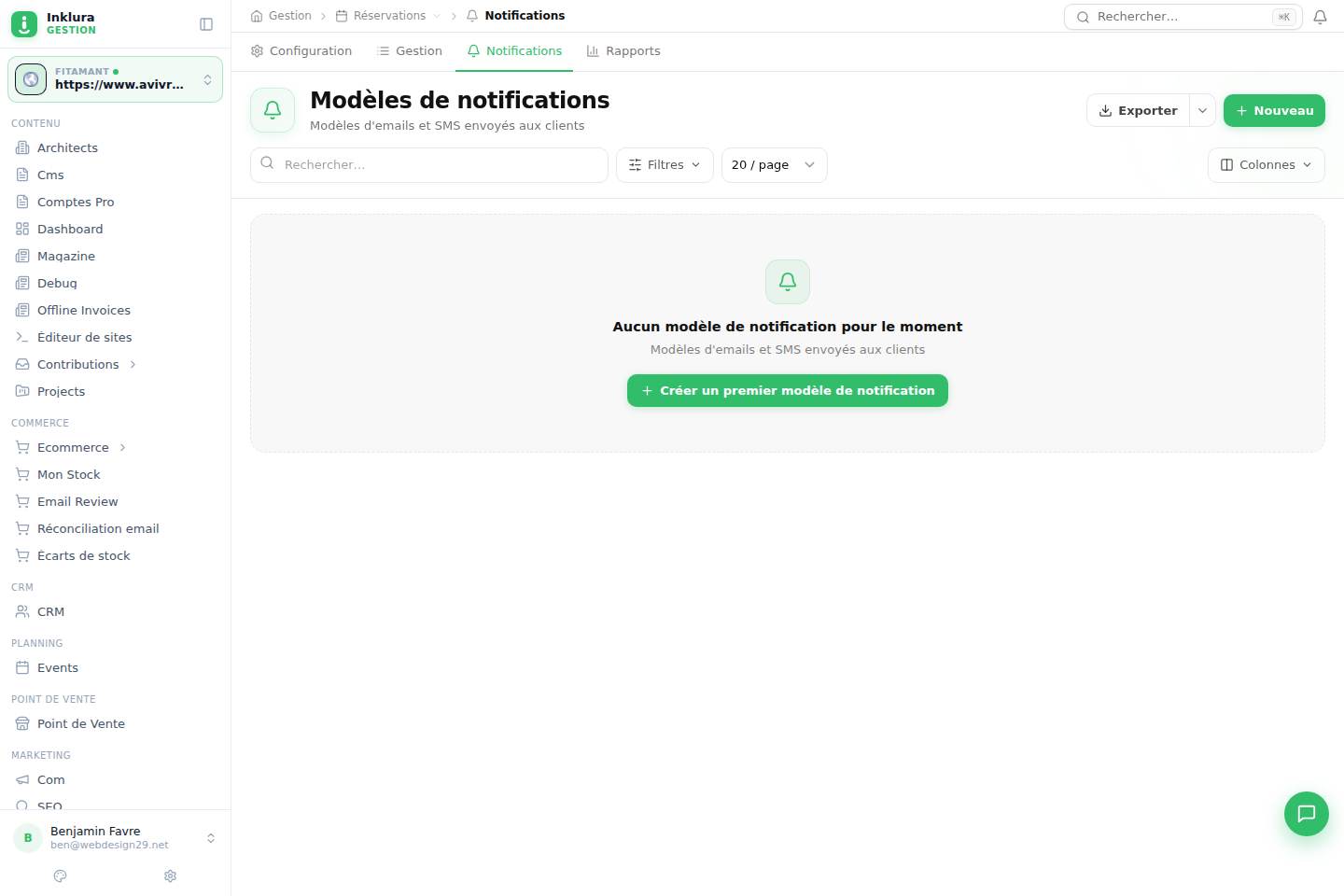 Réservations — Notifications · Modèles