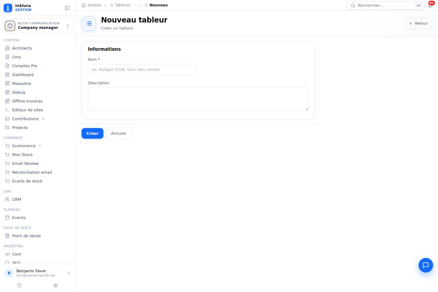 Tableurs — Créer — Vue d'ensemble