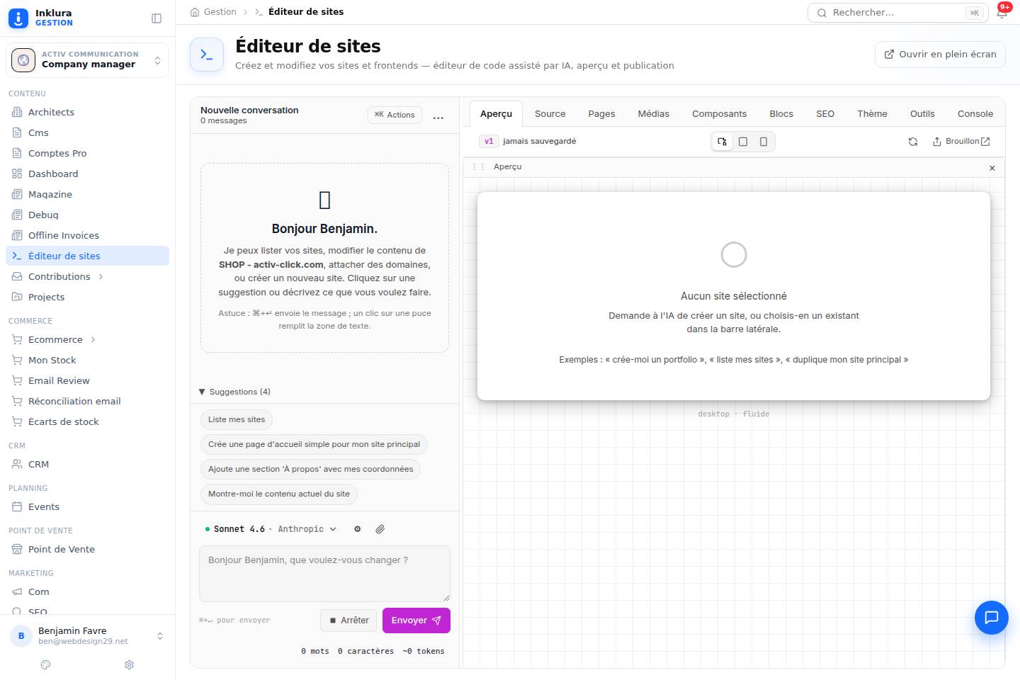 Éditeur de sites — Vue d'ensemble de Éditeur de sites