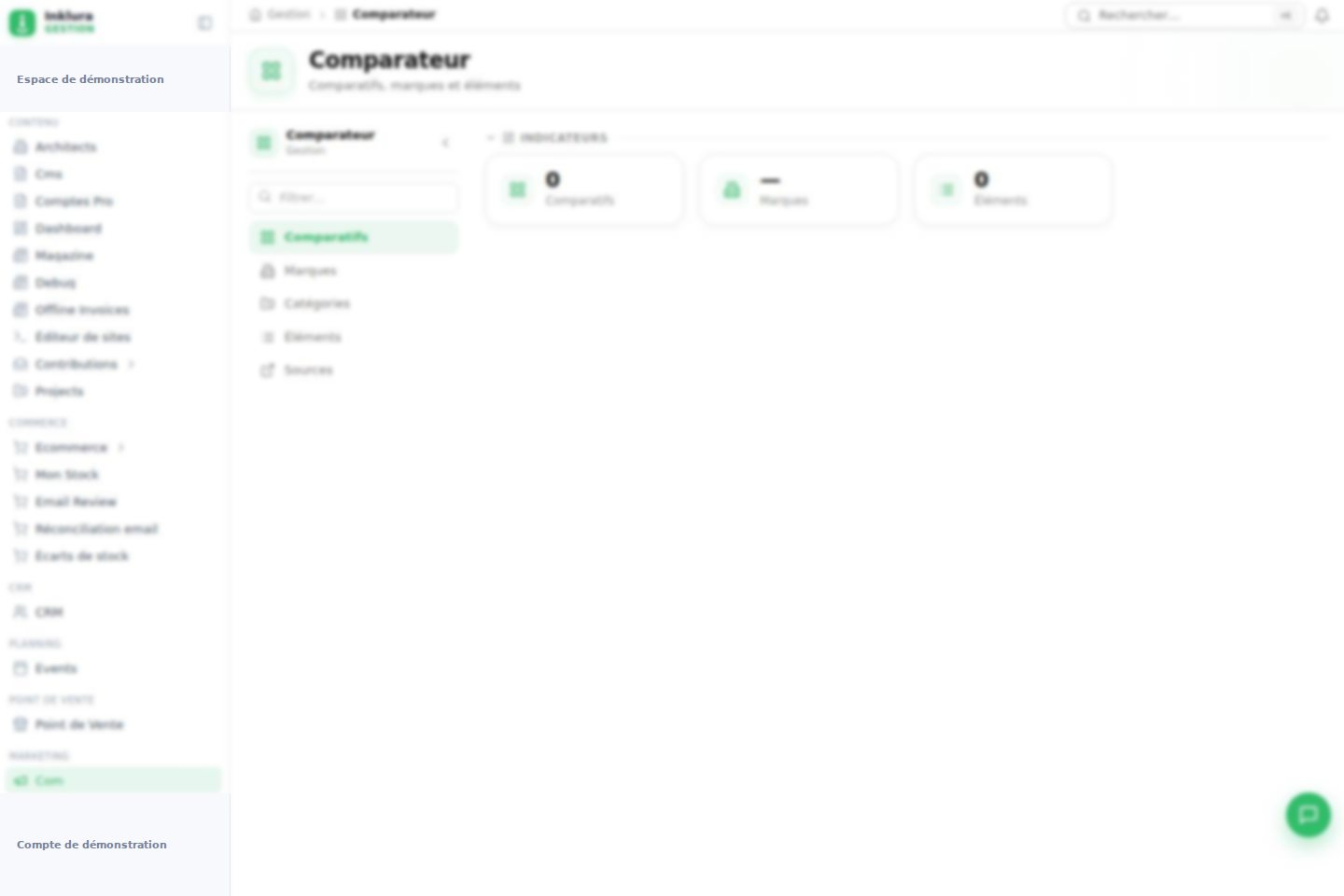 Interface réelle du module Comparateur dans Inklura Manage