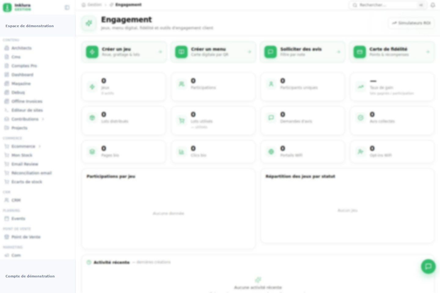 Interface réelle du module Engagement dans Inklura Manage
