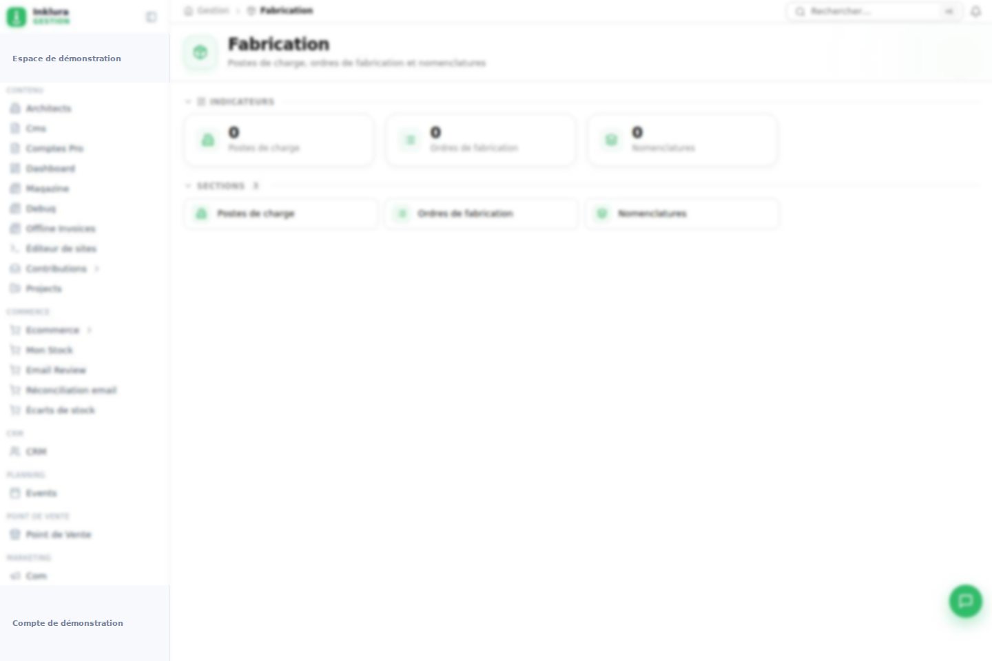 Interface réelle du module Fabrication dans Inklura Manage