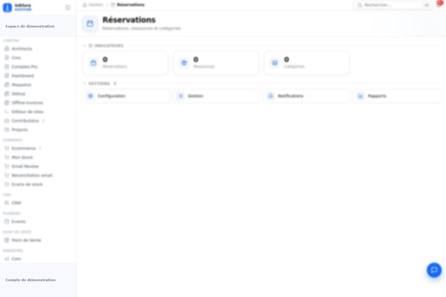 Interface réelle du module Réservations dans Inklura Manage