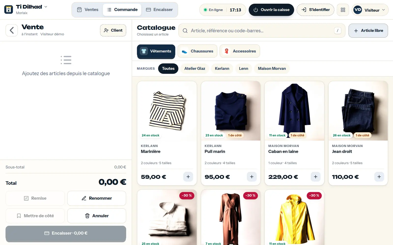 Catalogue et panier de la démo commerce